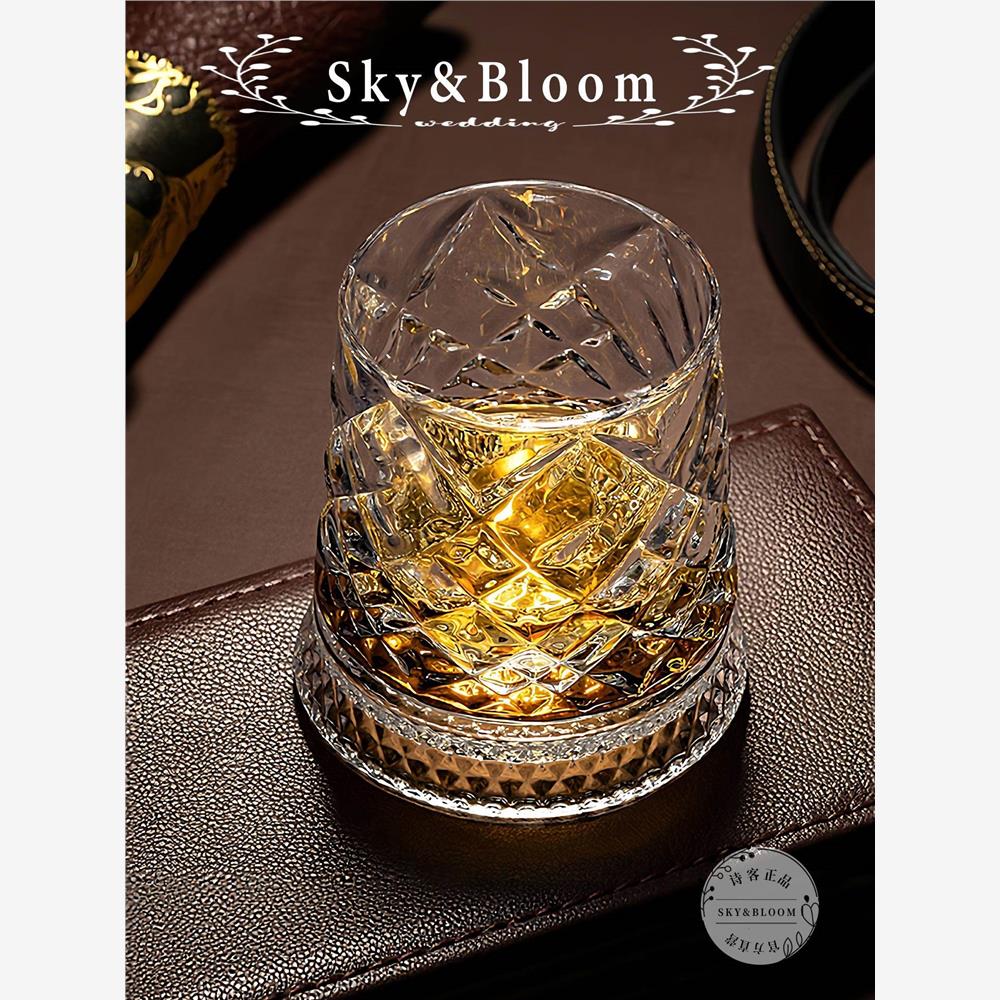 SkyBloom诗客威士忌酒杯高级感家用旋转杯礼物透明轻奢酒吧洋酒杯 - 图3