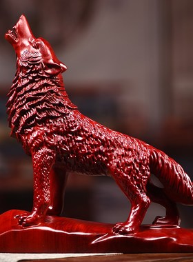 热销木雕狼摆件实木狼摆件招财领头狼摆件客厅办公室茶桌装饰家工