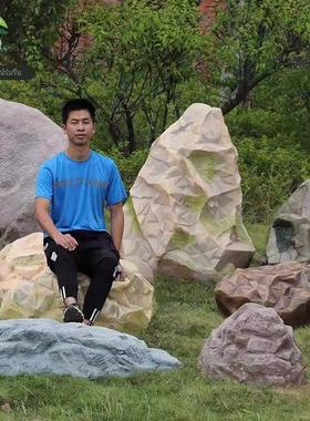 玻璃钢彷真石头假山雕塑户外造景落地摆件公园景区刻字空心景观石