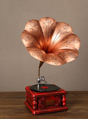 热销美式复古留声机摆件客厅酒柜装饰欧式民国唱片机模型店铺摆设