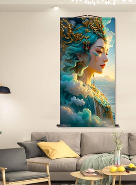 云端天女画像沙发背景墙挂画
