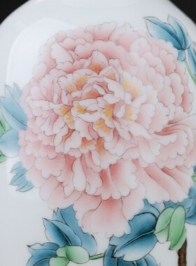 丝鼎冰种羊脂玉瓷手绘花开富贵吉祥瓶摆件客厅插花中式家居装饰品