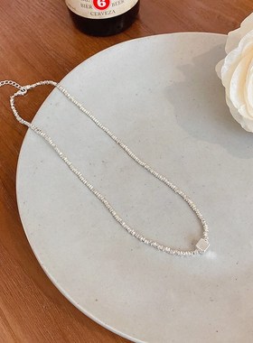 高级感碎银子方块项链女爆款轻奢小众设计感锁骨链复古百搭配饰品