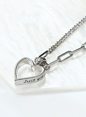 镂空爱心刻字字母项链女简约拼接桃心锁骨链精致时尚个性颈饰饰品