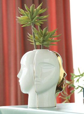 北欧半人脸花器软装轻奢摆件家居装饰品陶瓷抽象工艺品陶瓷花瓶