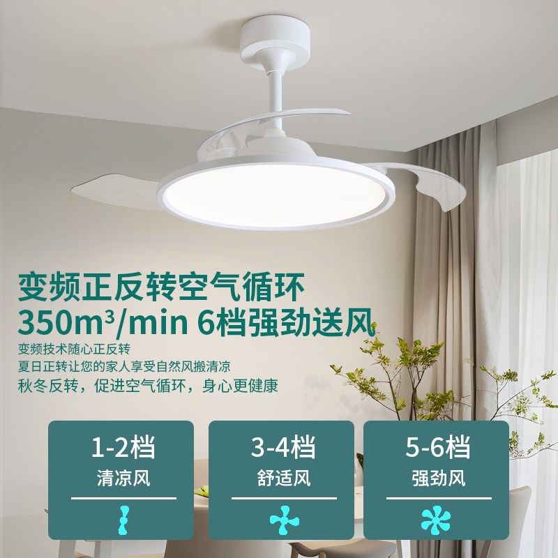 餐厅风扇灯全光谱护眼智能灯现代简约隐形卧室房间一体电风扇吊灯,淘宝优惠券,粉丝福利购,淘宝优惠卷