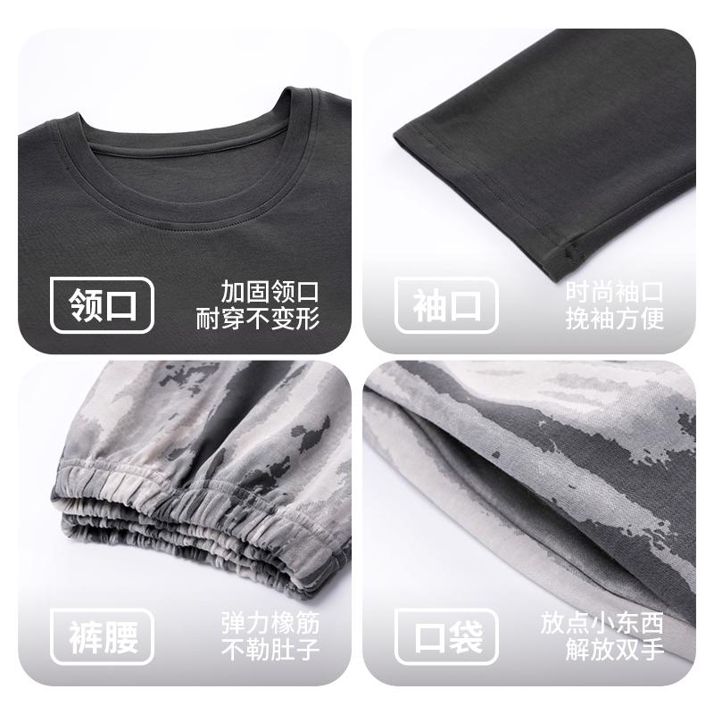 七色纺睡衣男纯棉春秋款长袖长裤全棉卡通休闲圆领家居服大码套装