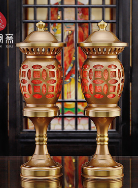 热销骏澜斋纯铜佛具用品大全关公供奉套装供佛供盘水杯长明灯花瓶