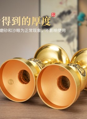 热销纯黄铜招财烛台铜针洋针供佛灯长明灯座佛光元宝蜡烛神台佛具