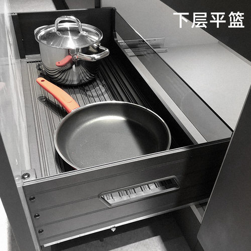 飞鸥碗碟拉篮铝合金35cm深度橱柜浅柜厨房碗盘锅具收纳平篮 - 图1