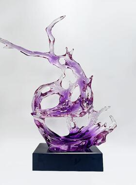 现代简约透脂饰雕塑装艺IJQ术创树意浪明花摆件风生水起酒店大堂