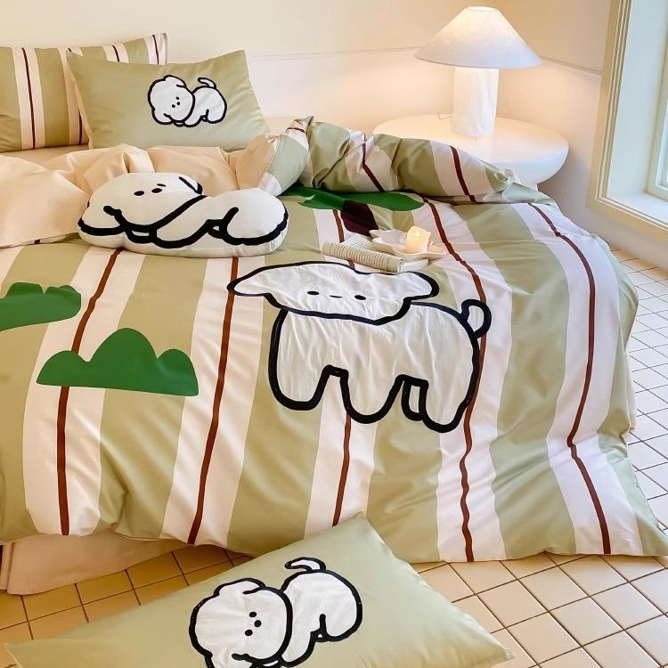 1YLS-2024床卡通棉风100S高长绒四件套可爱数码印花全棉支被套儿 - 图1