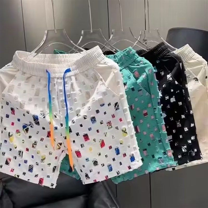 2024夏季男士破洞短裤潮流时尚个性五分裤青年百搭V都市痞帅中裤,淘宝优惠券,粉丝福利购,淘宝优惠卷