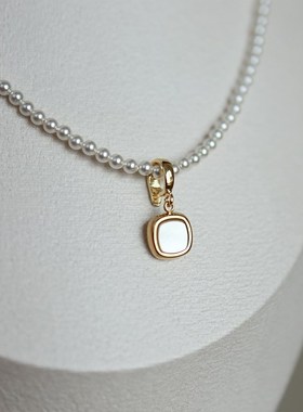 小巧款天然白蝶贝简约万能扣吊A坠DIY珍珠裸链珠链方糖项坠