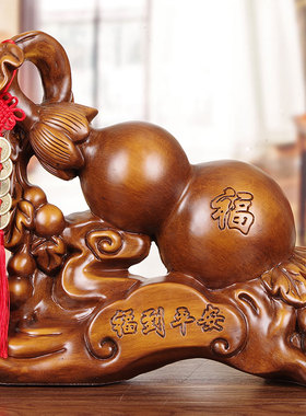 实木雕平安葫芦摆件客厅玄关博古架福字福禄摆饰R新房手工艺送礼