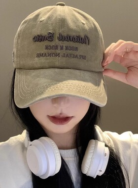春秋季字母刺绣棒球帽女美式复古显脸小鸭舌帽水洗做旧大头围宽檐