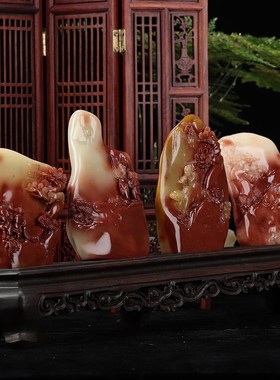 寿山石 老性芙蓉石《渔樵耕读》摆件 根据典故雕刻 金石篆刻 藏品