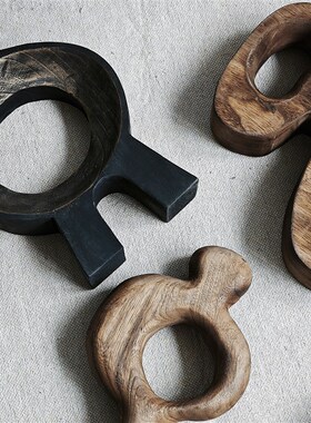 侘寂风抽象艺术雕塑摆件碳化黑色E高级感样板间民宿玄关几何装饰