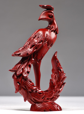 红花梨木质凤凰摆件红色火凤凰实木制雕刻客厅红木新婚乔迁送礼品