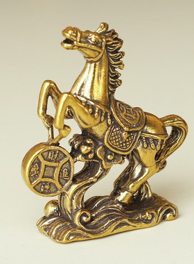 实心黄铜马到成功小摆件财源广进桌面装饰品铜生肖马骏马迷你小马