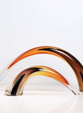 艺术品超厚混彩玻璃牛角摆件现代轻奢客厅样板间酒店桌面玄关装饰