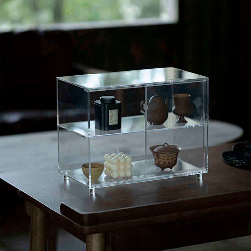 Grass and Wood Temple sliding door acrylic tea shed tea set storage display bo ancient shelf indoor home shelf dustproof