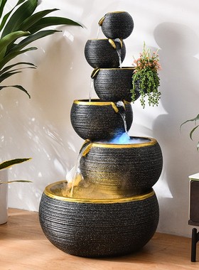 简约客厅流水喷泉摆件叠水鱼池欧式落地招财水景酒店前台装饰品