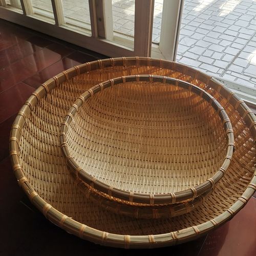 竹编圆簸箕家用烟熏小箩筐仿古晾晒收纳筐洗菜沥水篮水果篮装饰大 - 图1