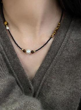 彩色天然石淡水珍珠串珠项链