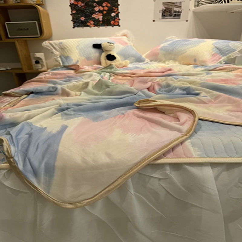 ins夏季多彩花颜缦纱床裙乳胶凉席三件套空调软凉感丝席子可水洗 - 图2