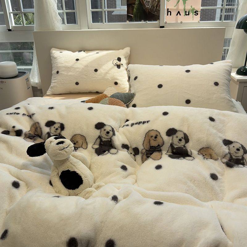 冬季加厚保暖兔兔绒牛奶绒四件套卡通狗狗珊瑚绒被套床单笠三件套,淘宝优惠券,粉丝福利购,淘宝优惠卷