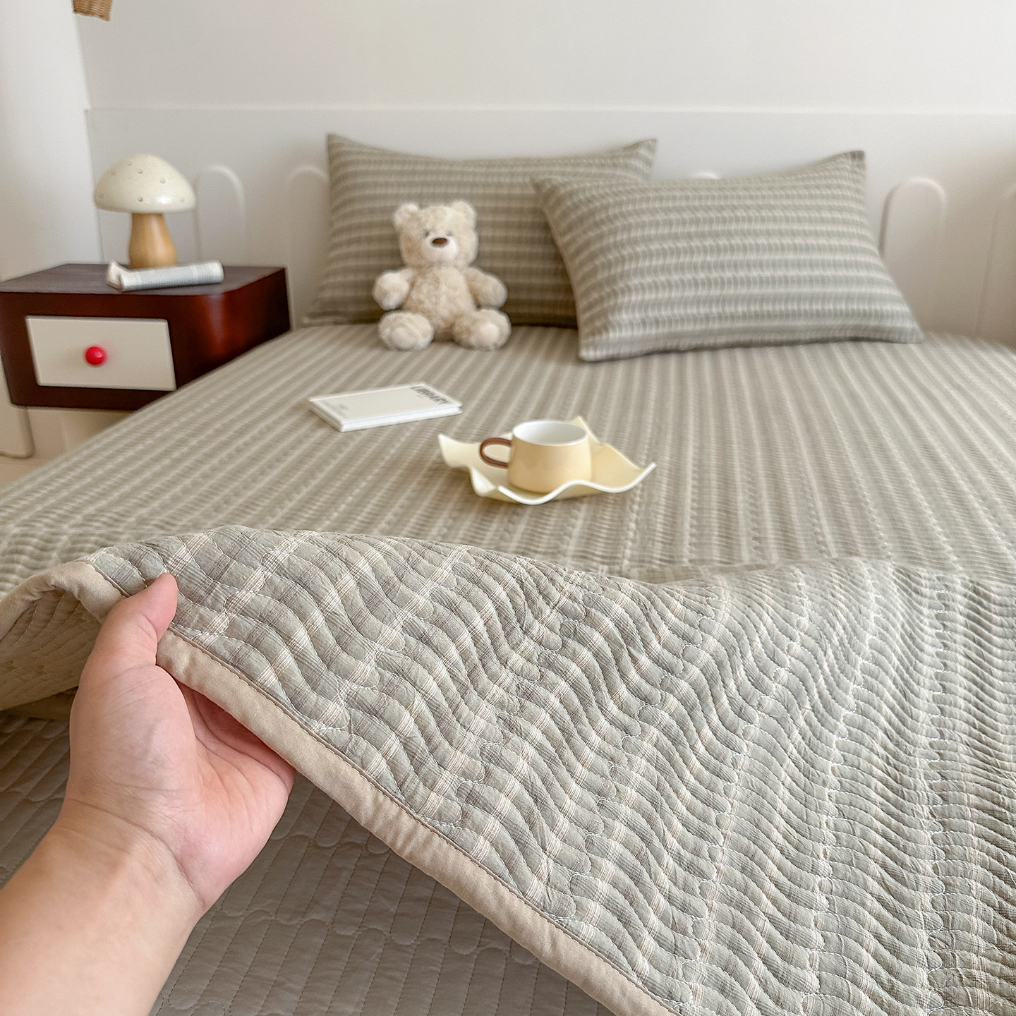 A类全棉水洗棉夹棉床盖单件格子轻奢简约风床盖床褥子三件套纯棉,淘宝优惠券,粉丝福利购,淘宝优惠卷