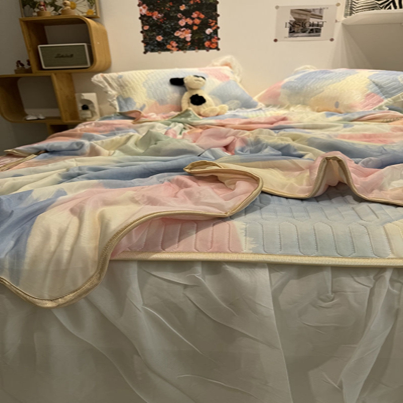 ins夏季多彩花颜缦纱床裙乳胶凉席三件套空调软凉感丝席子可水洗 - 图3