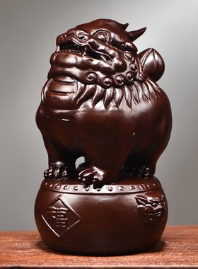 黑檀木雕福貔貅摆件一对实木家居客厅新居乔迁办公装饰中式工艺品