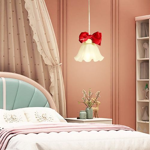 法式奶油风卧室床头吊灯儿童房女孩可爱蝴蝶结花店宿舍网红灯具 - 图1