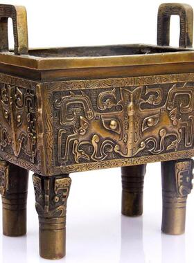 双龙铜香炉铜鼎兽彷古大方 铜鼎摆件 铜盛鼎 诚信鼎摆件