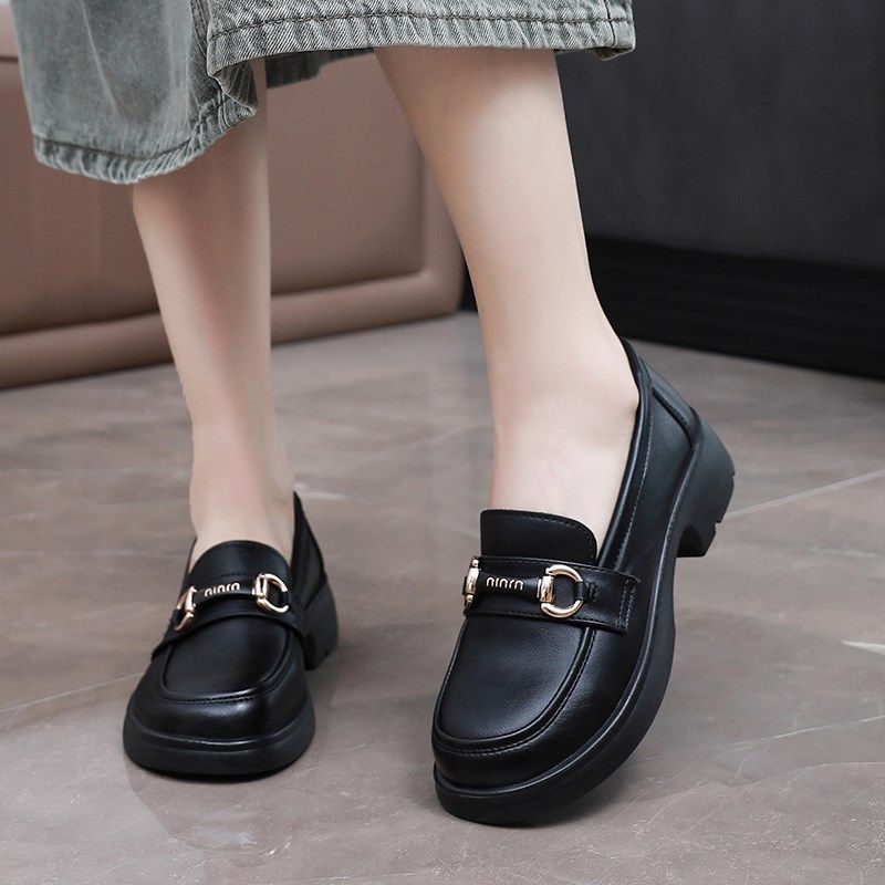 乐福鞋女鞋2024年秋季新款平底黑色小皮鞋一脚蹬玛丽珍百搭豆豆鞋,淘宝优惠券,粉丝福利购,淘宝优惠卷