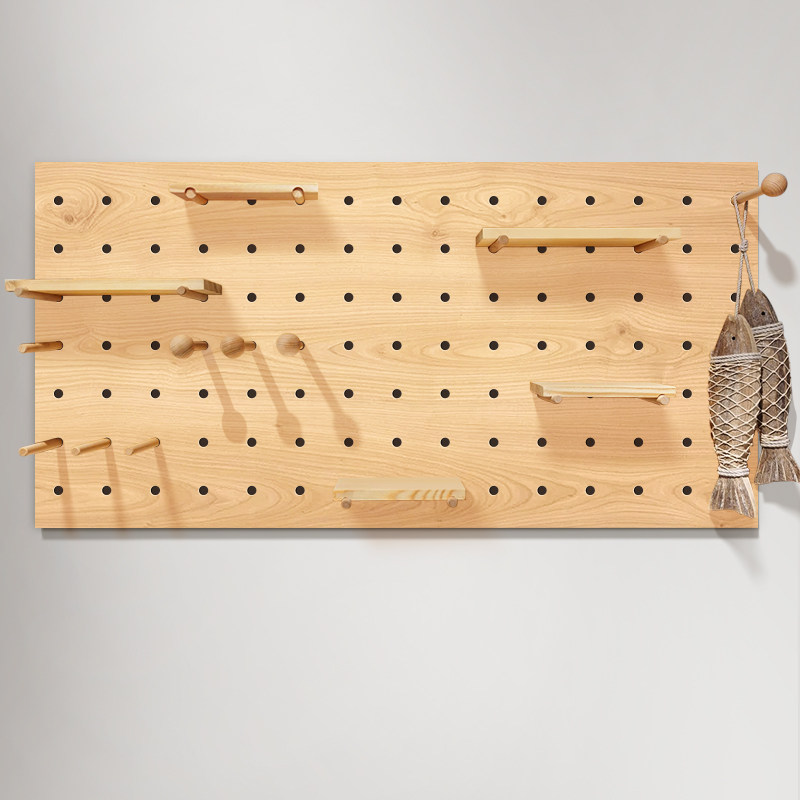 Customized solid wood hole board wall storage rack wall bookshelf wall hanging board wall storage partition decorative storage rack