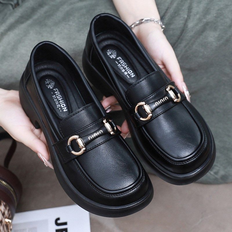 乐福鞋女鞋2024年秋季新款平底黑色小皮鞋一脚蹬玛丽珍百搭豆豆鞋,淘宝优惠券,粉丝福利购,淘宝优惠卷