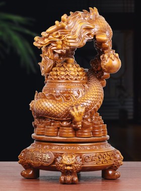 财富兴隆招财龙摆件聚宝盆三足鼎旋转盘龙摆件工艺品店铺开业礼品
