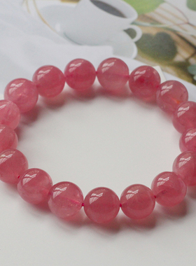 天然马粉水晶手链女 招桃花 冰种老矿深粉草莓晶手链 女款