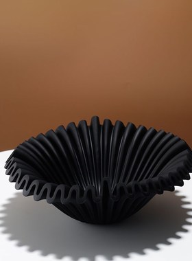 现代简约黑白托盘摆件样板房茶室书房法式果盘装饰艺术品摆件