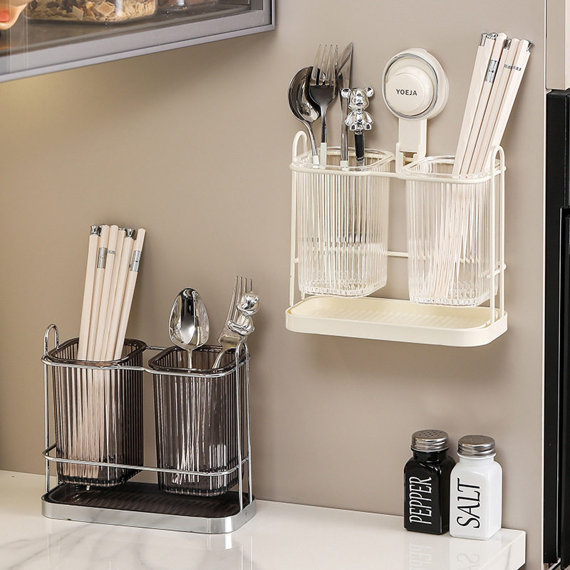 Suction cup chopstick barrel wall-mounted punch-free kitchen household high-end new spoon bucket storage box chopstick cage drain rack