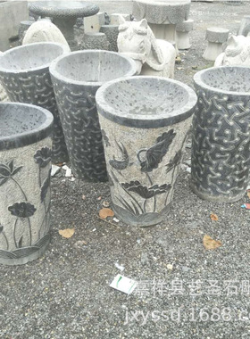 青石仿古石雕花盆鱼缸庭院摆件