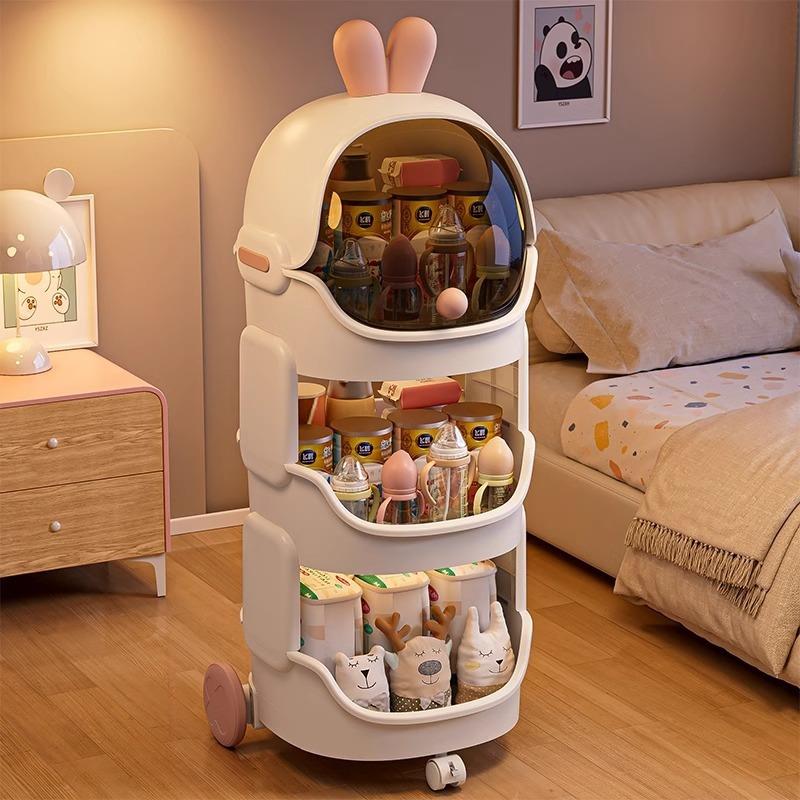 小推车置物架家用卡通收纳柜卧室客厅带轮储物架宝宝玩具专用柜子 - 图0