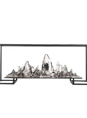 新中式铁艺透明假山雕塑玄关桌面摆件酒店大堂前台办公室软装饰品