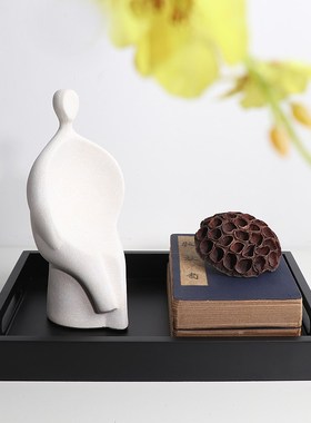 现代新中式黑色托盘木质烤漆收纳盘水果盘样板间软装饰品客厅玄关