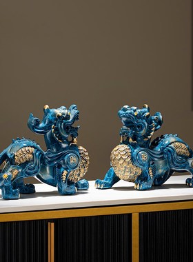 貔貅摆件办公室桌面招财八方来财新中式客厅博古架皮丘装饰品