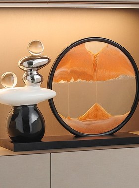 旺事业运装饰品家居客厅酒柜玄关高级感办公室时来运转流沙画摆件