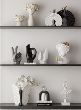 办公室书柜展示架艺术雕塑装饰品摆件高级感客厅酒柜书房软装摆设